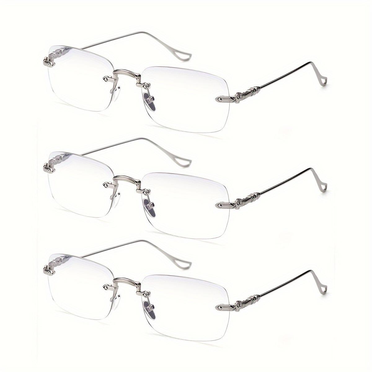 3pcs Elegant frameless metal anti blue rectangular fashionable glasses comfortable computer glasses