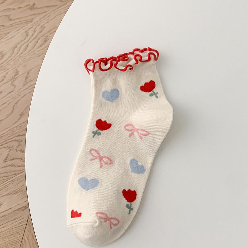 

Lace Socks Children S Short Boat Socks Japanese Sweet And Cute Flower Socks Summer Thin Breathable Cotton Socks Women S Socks One size fits all красный