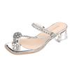 Two sandals for women to wear 2025 new summer fashion rhinestone toe fairy wind thick high heel crystal cool slippers