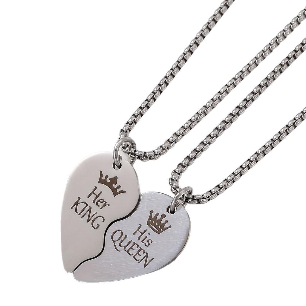 King and Queen Stainless Steel Pendant Necklace - Valentine's Day Gift