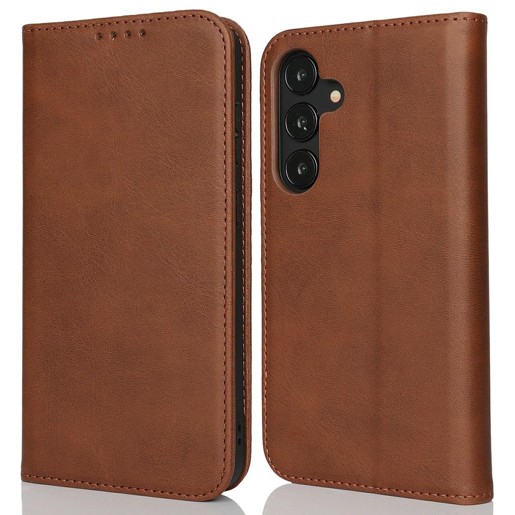 For Samsung Galaxy S25+ Case PU Leather Calf Textured Magnetic Closing Smart Phone Cover