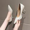Fashion New Style High Heels Women Pumps Pointed Toe Slip-on Leather Pleated Runway Shoes Basic Pump Wedding Shoes Stiletto Heel Shoes