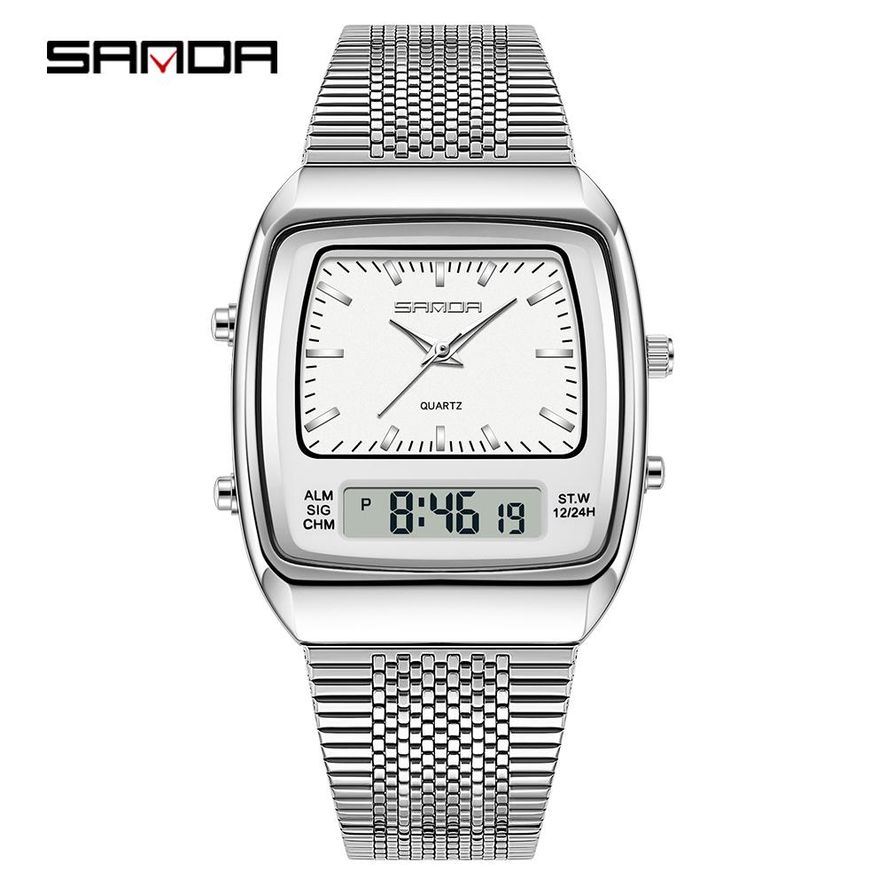 Fashion Sanda 3393 Electronic Quartz Watch Multifunction Dual Display Clock Luminous Casual Mens Women Unisex Time Digital Watch