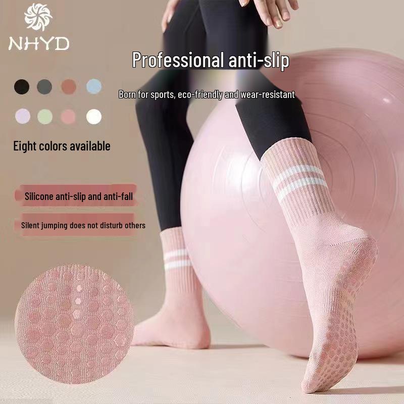 Chaussettes professionnelles antidérapantes à cinq doigts mi-mollet pour Pilates et Yoga avec deux rayures, Idéales pour le sport et les sols