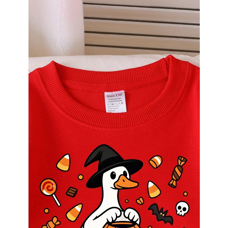 Girls' Halloween Long-Sleeve Sweatshirt, Round-Neck Fun Print Casual Top, Kids' Autumn Clothing, Suitable for Trick-Or-Treat Parties And Halloween