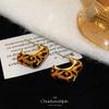 C-ring leopard print stud earrings, unique niche earrings, light luxury and high-end sense, painless mosquito coil disc ear clips, no ear piercings.
