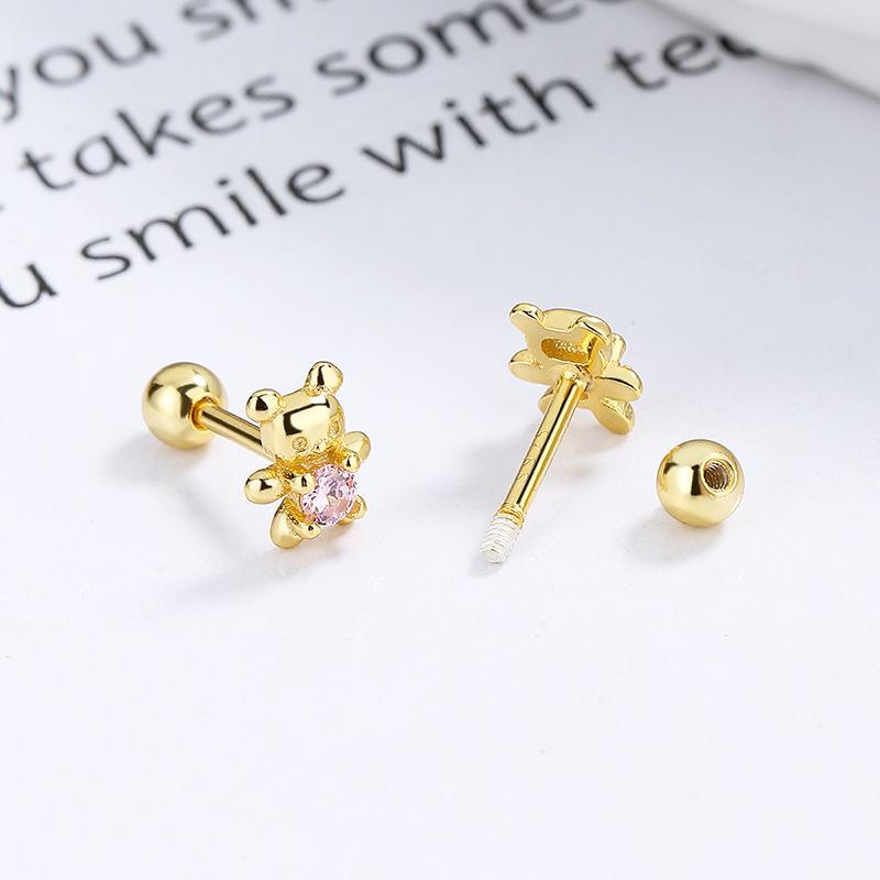 Copper Adorable Bear Ear Studs Screw-On Ear Plugs Stylish Ear Jewelry Exquisite Gift