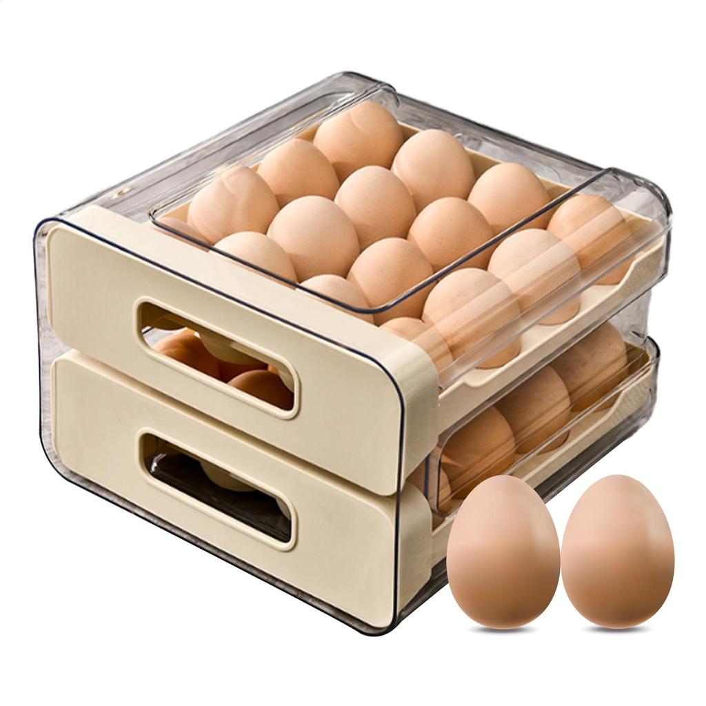 1pcs Kitchen Egg Storage Box Refrigerator Fresh Plastic 2-Layer Drawer Type Large Capacity Storage Home Kitchen Organizer Rack