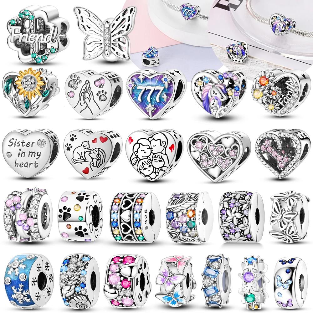 S Copper Charms Beads Cz Pave Round Clip Charms Fit Original Bracelet Necklace Charms Jewelry Fine Gift