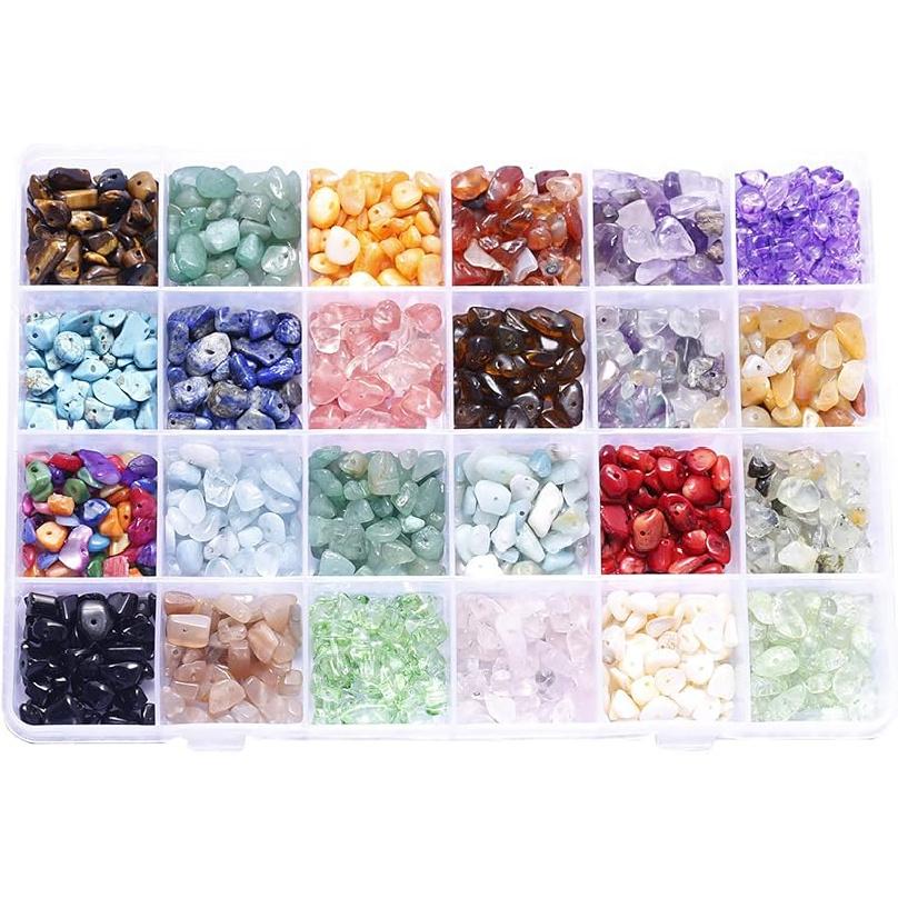

Vilihkc Натуральные бусины из крошки камня 24 цвета 1200 штук Неправильной формы драгоценные камни Исцеляющий кристалл Свободные камни Бусины с просверленным отверстием DIY для браслета Ювелирные изделия 3