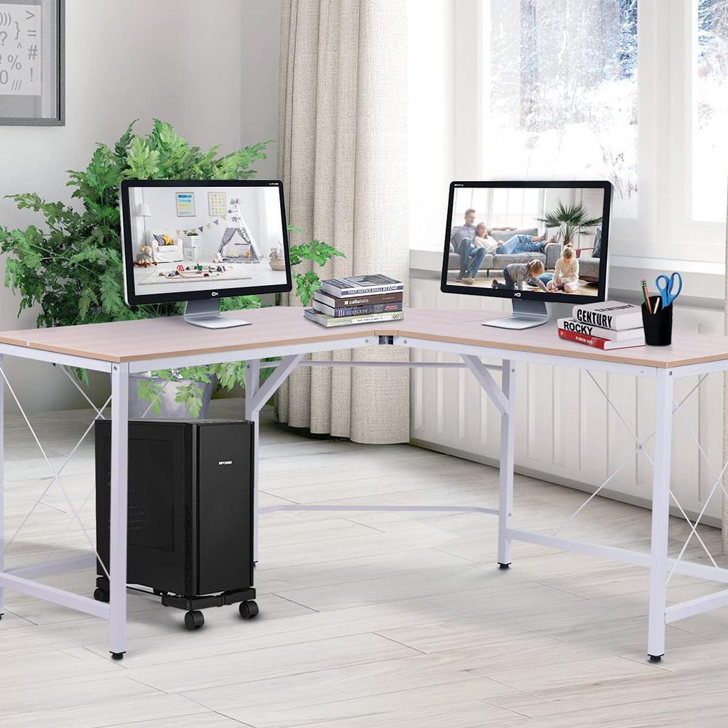 RAYLOVE CPU Adjustable Removable Computer Mainframe Storage Rack with 4 Caster Suitable for PC Desktop Easy Cable Easy Dust Black Stand, Wheels,
