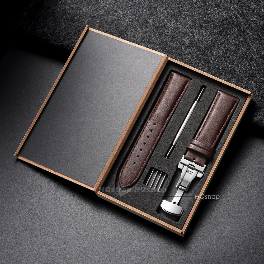 

PU Leather Watch Band 14/16/18/20/22/24mm Straps with Box Stainless Steel Butterfly Buckle Bracelet Black Brown Wristband Belt 24mm