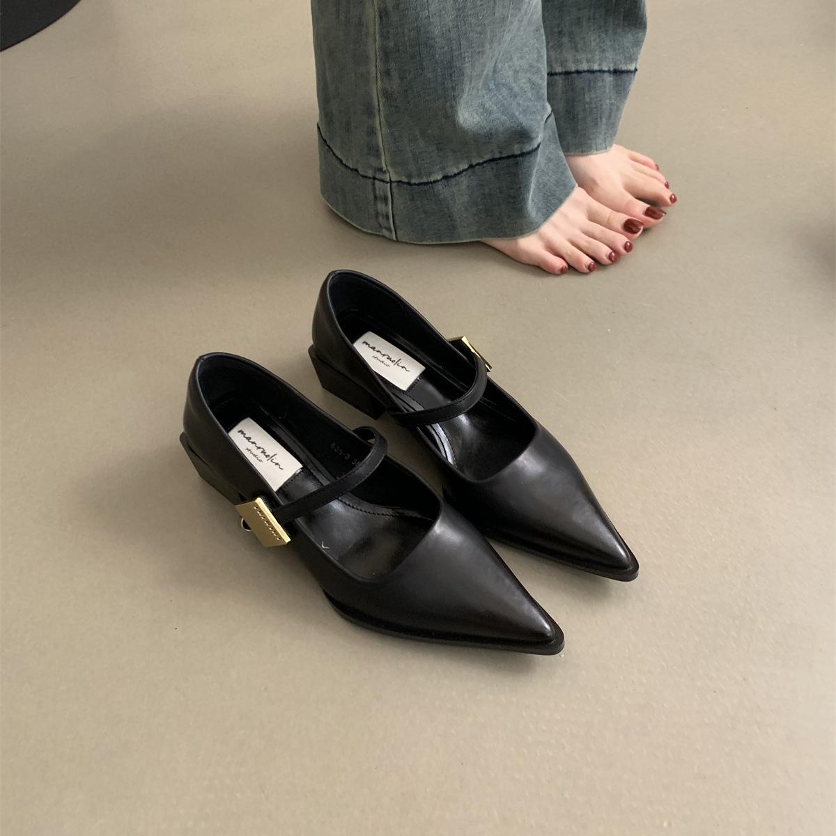 

Туфли-лодочки с острым носом и неглубоким вырезом, женские, на среднем каблуке, новые весенне-осенние 2025 года, с французским темпераментом, на толстом каблуке, туфли Мэри Джейн, ретро сма 35