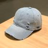 Verstellbare ausgefranste Denim-Baseballkappe Sonnenschutz Unisex Retro Schirmmütze Baumwolle Bestickt Used-Look Blau Casquette