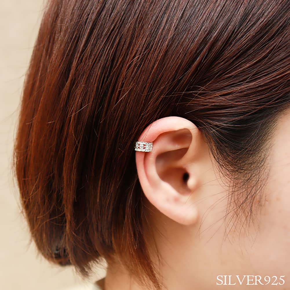 Shinjuku Gin No Kura Openwork Lace Pattern Silver 925 Ear Cuff (Single Ear) for Women, Non-Pierced Earrings