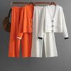 Autumn And Winter Fashion Set Women's Fragrant Knitted Cardigan Top Casual Wide Leg Pants Two Piece Set