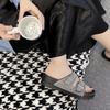 Thickbottomed Rhinestone Oneword Slippers Women's Summer New Retro Outer Wear Fashionable Versatile Softbottomed Beach Sandals