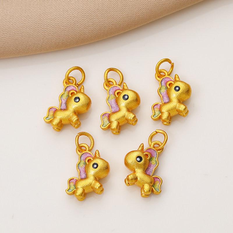 Sand Gold Jingtai Blue Enamel Zodiac Horse Pendant for DIY Bracelets & Necklaces