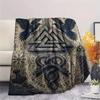 Nordische Rune Rabe Schlange Vintage Druck Flanell Überwurfdecke, Weiche Warme Sofa Bettdecke, Mythologie Heimdeko Decke