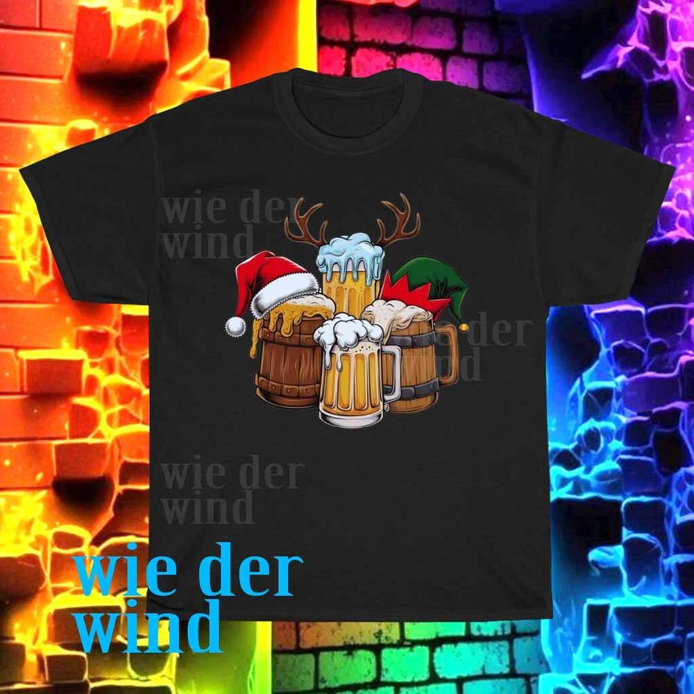 

New Beer Christmas Mug Santa Reinbeer Xmas LogoMen#039;s Tshirt funny size S to 5XL Unisex T-Shirt M