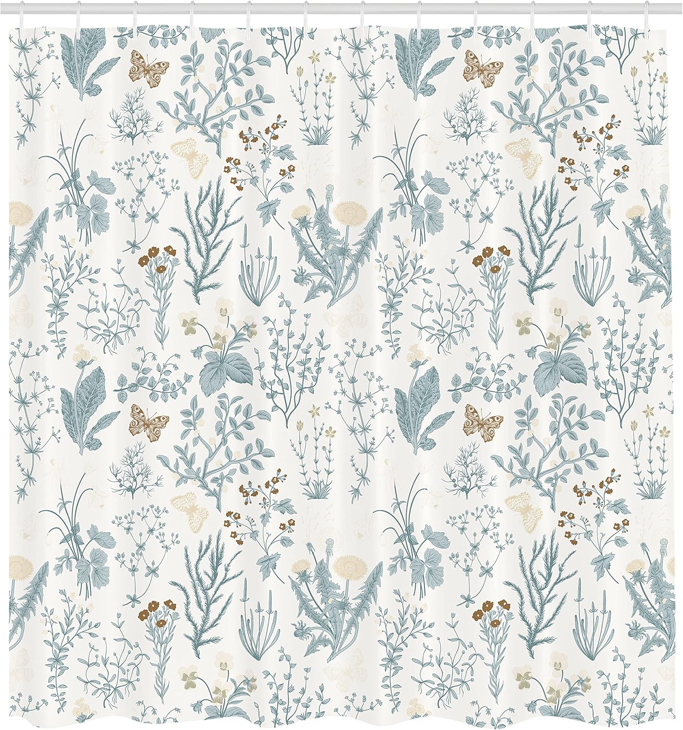 

Floral Shower Curtain, Vintage Garden Plants Herbs Flowers Botanical Classic Design Illustration, Cloth Fabric Bathroo W60H190(CM)-1 Pcs