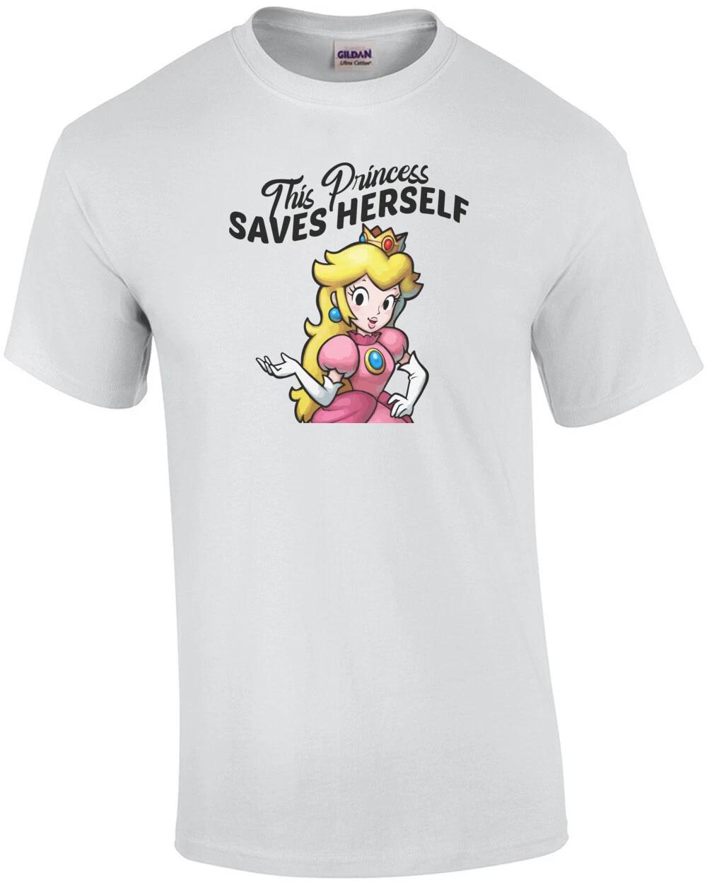 This princess saves herself - feminist t-shirt - Super Mario Bros T-Shirt M