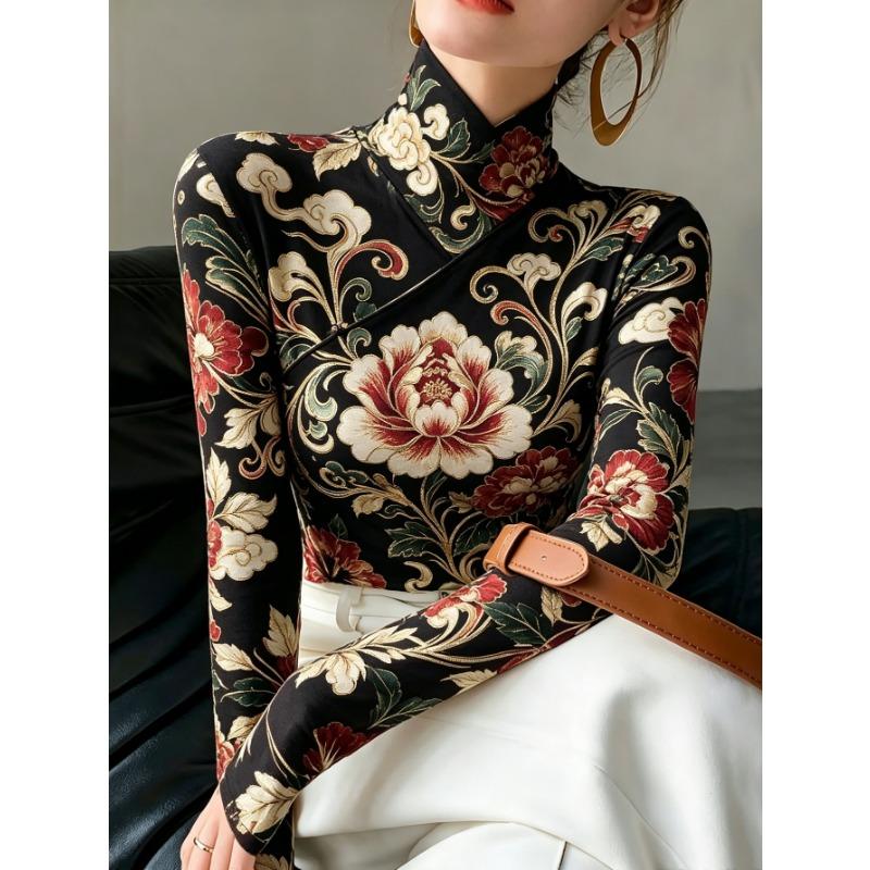 Lady's Sexy High-neck Long-sleeved T-shirt, Soft Texture for Autumn and Winter Tops, Machine Washable