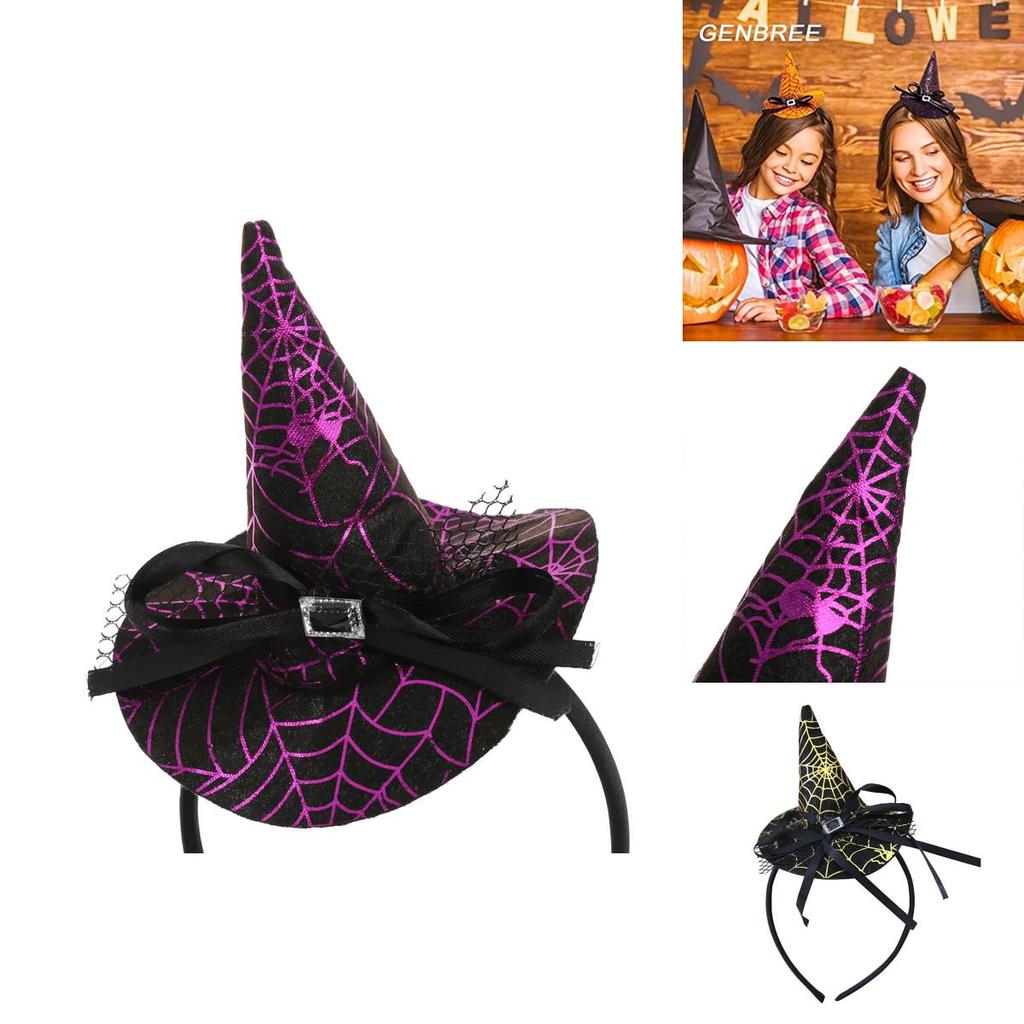 Elegant Halloween Witch Hat Headband With Spider Web Lace And Pumpkin Design