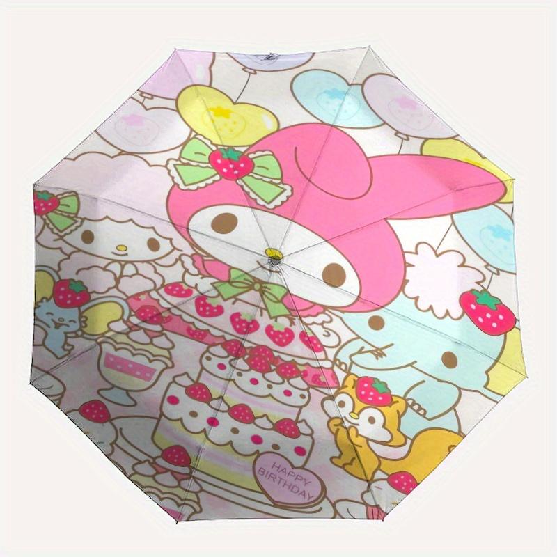 Happy Birthday My Melody Automatic Open/CloseUmbrella-CuteUmbrella with Cute Design, Portable 3-Fold Compact Umbrella for Men & Women, Valentine's Day