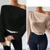 Fashion New Long Sleeve Asymmetrical Loose Pullover Shirts Tops Women Elegant Skew Collar Sexy Solid Casual Blouses Women Pleated Vintage Shirt 26396