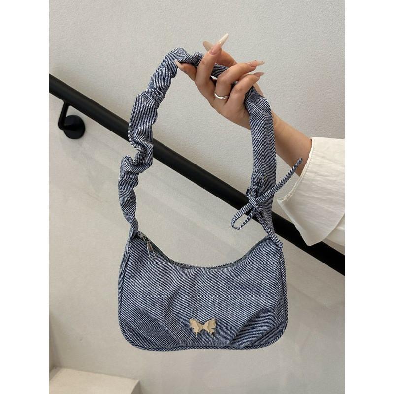 Color Solid Ruched Butterfly Trendy Crossbody Bag Handbag With Detail Stitching