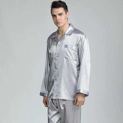 Conjunto de Pijama Masculino com Estampa de Seda - Manga Longa de Seda Gelada para Primavera/Verão, Tamanhos Grandes Disponíveis