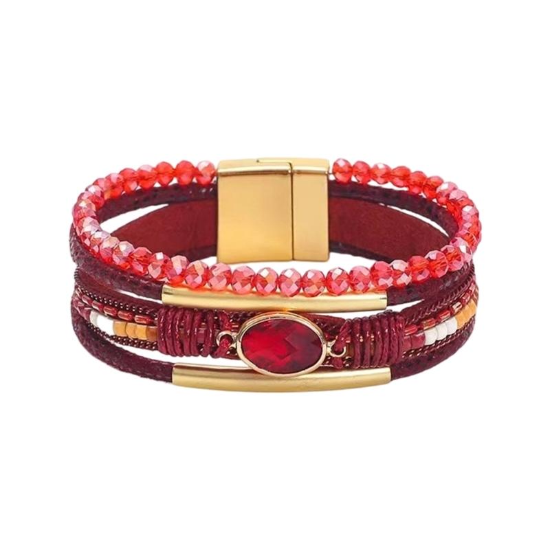Stapelbare Kristalle Perlen Herz Lederarmband für Frauen Bohemian Handgemacht Verstellbares Armband Westliches Geschenk