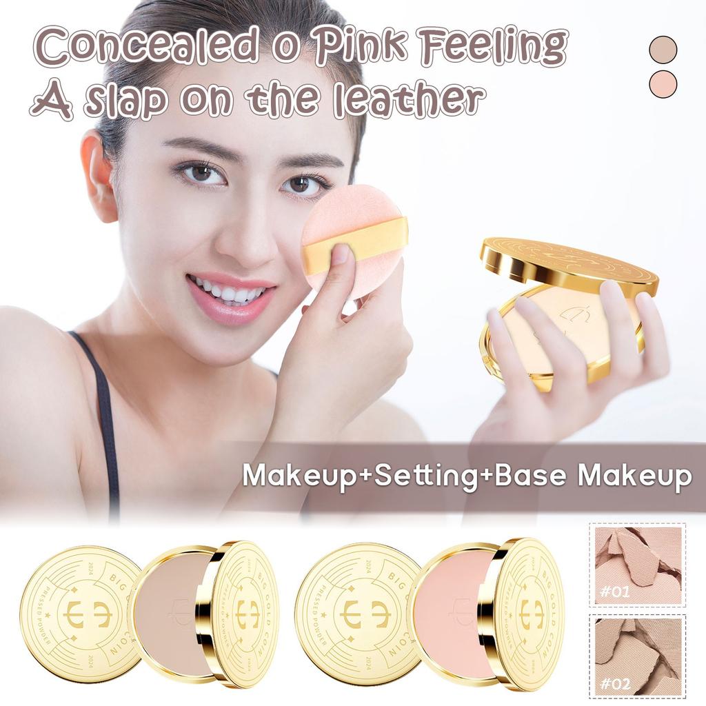 Velvet Big Gold Coin Powder For Makeup Touch-up, Long-lasting Makeup Touch-up Without Sticking Powder, Three-in-one Makeup Powder