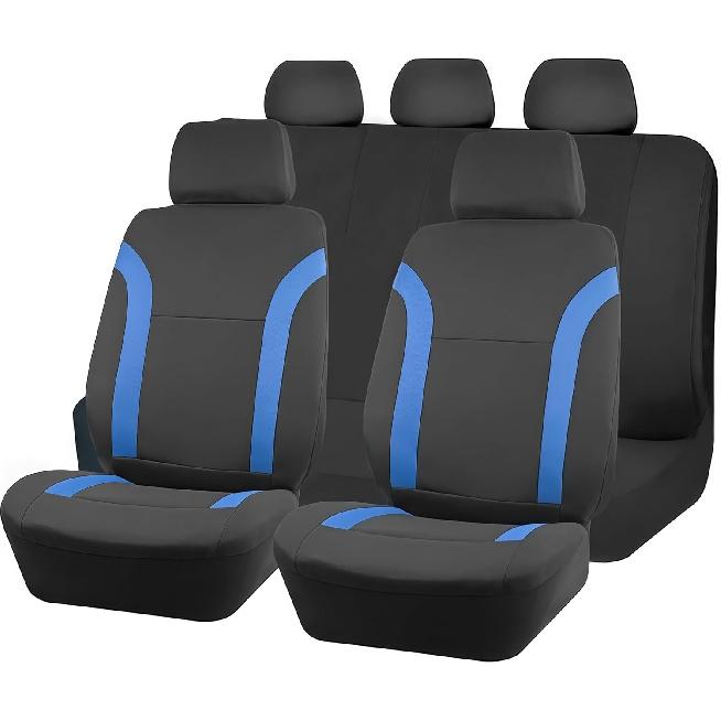 Car Seat Cover Full Sets, 9PCS Waterproof Vehicle Front and Rear Split Bench Covers with 3D Foam Back Support, Breathable Auto Seat Protective
