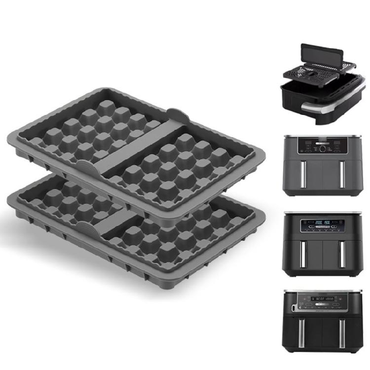 2Pieces Air Fryers Compatible Waffle Pan Set Silicone Bakeware with Handle Oven Safe Waffle Molds for Easy Removal
