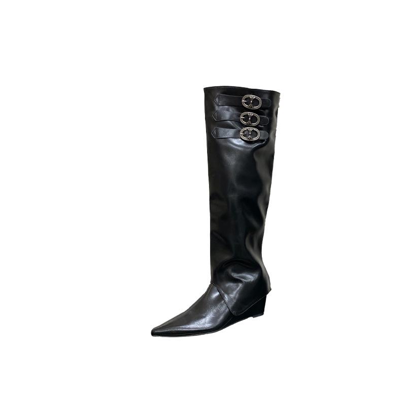 Autumn and winter new pointed wedge temperament French fashion sexy beauty long and short two wear women's boots
