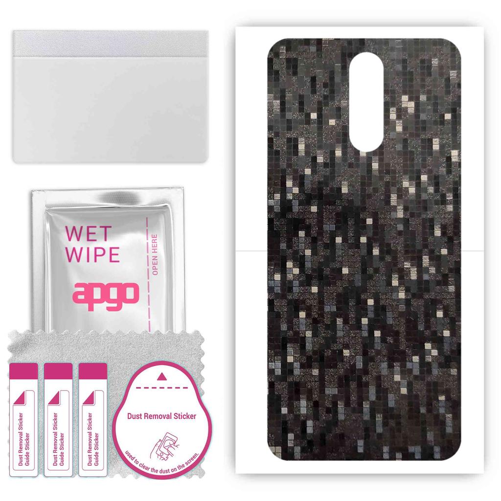 apgo Protective Skin Sticker for the back compatible with Oppo R17, Wrap Film, Foil, Vinyl - Pattern Carbon Black Pixel