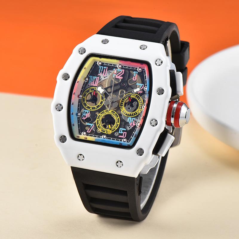 Barrel-shaped colorful hollow versatile men's quartz watch spot fashion sports hollow quartz men's watch wholesale
