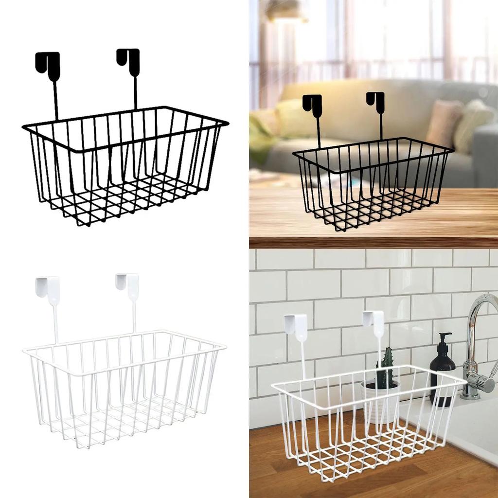 Über Schranktür Organizer Korb Multifunktionale Drahtaufbewahrungsbehälter Gitter-Aufbewahrungskörbe mit Haken für Wohnheim an einem Geländer