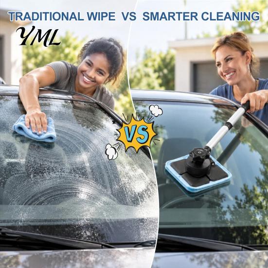 Portable Car Detailing Cleaning Kit Magnetic Windshield Kit, Double-Sided Glass Cleaner with Microfiber Cloth Pads Long Telescopic Handle, Reusable