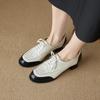 Fashion New Genuine Leather Women High Heel Shoes Lace Up Classic Round Toe Mid Heels Shoes Casual Loafers Office Lady Dress Size 34-40