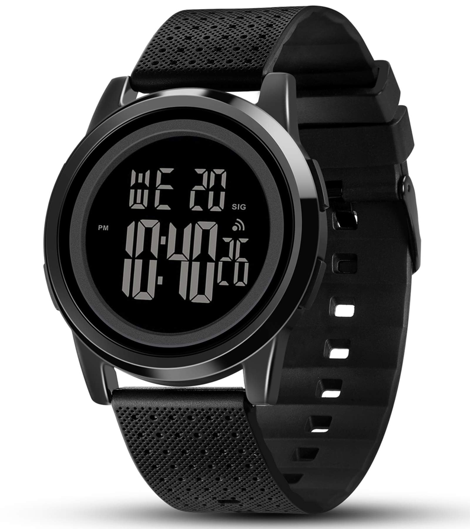 

BUREI Digital Watch with Luminous Date Black Large Easy to and Other Functions for Sports and Outdoors Men s Display, Waterproof, Display, Dial,