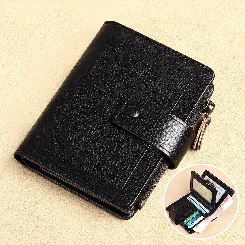 

Винтажный мужской кошелек из натуральной кожи с RFID-блокировкой, тройной короткий многофункциональный зажим для денег, большой вместительный кошелек на молнии