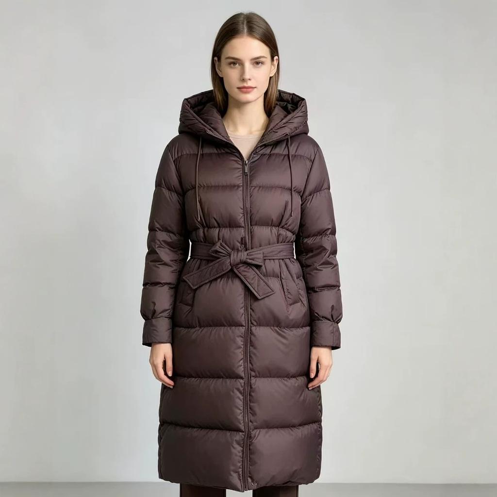 New products in winter are in stock, comfortable and warm, solid color, medium and long, super thick hooded strap cotton jacket.