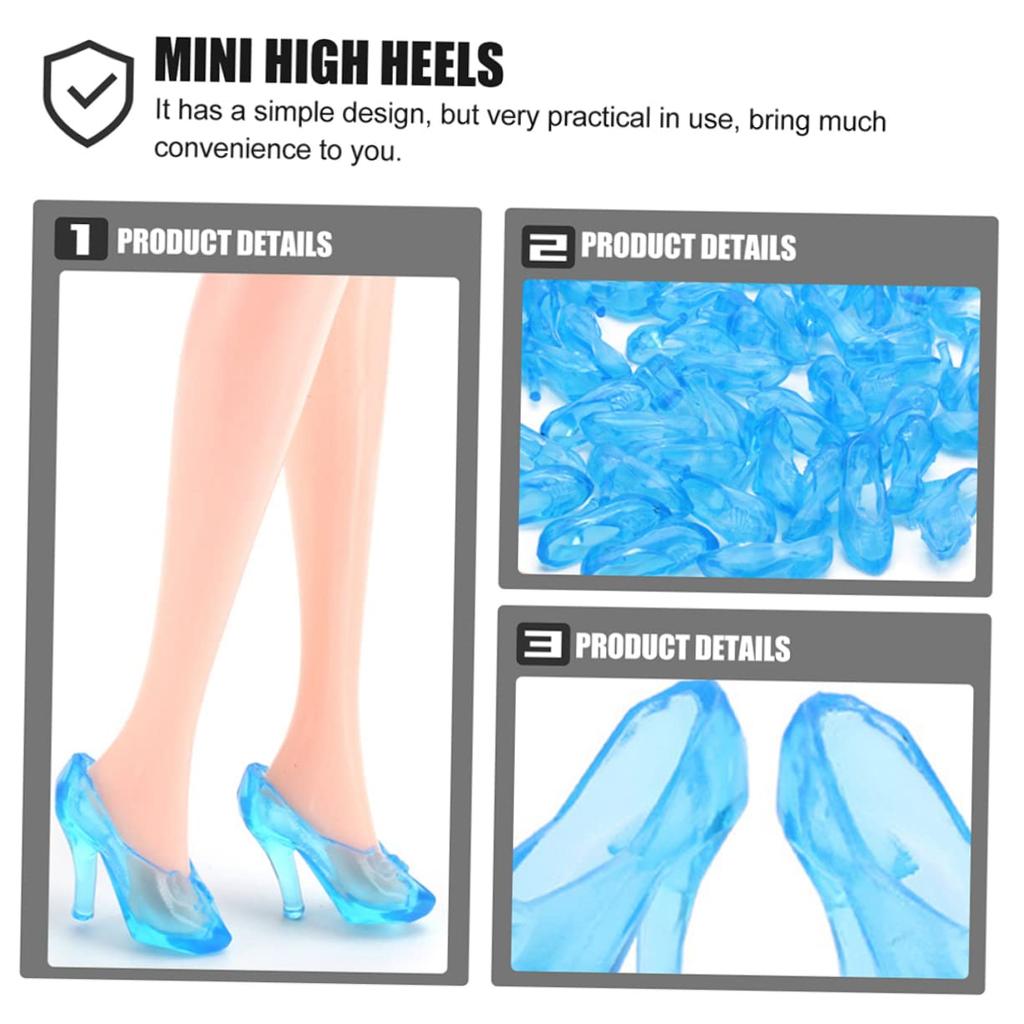Alasum 30 Pairs Mini High Heel Shoes Set for Dolls, Crystal-Like Plastic, Dollhouse Decoration, 3.00 X 1.50 X 1.00 Cm, Miniature Shoes for Girls, Toy