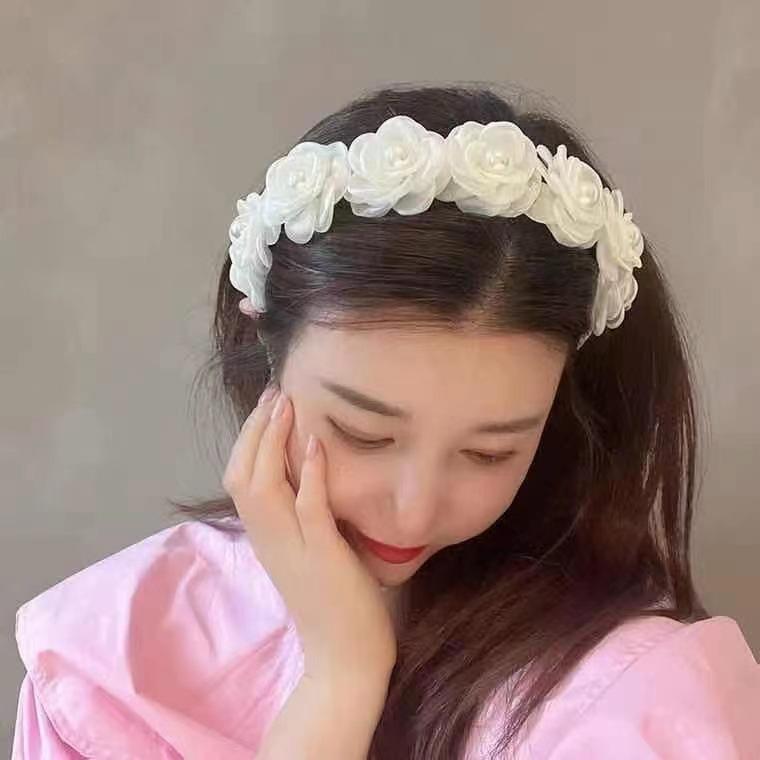 Buy New Mesh Rose Pearl Decorative Women's Headband Elegant Thin Edge