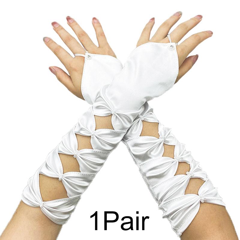 

1 пара вечерних перчаток однотонные женские маскарадные полиэстеровые длинные атласные перчатки без пальцев для свадебной вечеринки белый