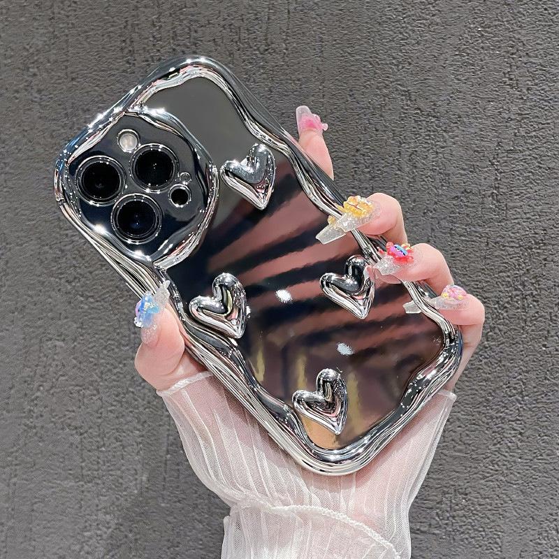 Applicable To IPhone 16 Mobile Phone Case Luxury Electroplated Silicone Love 14Promax Apple 15 Protective Case 13 Creativity