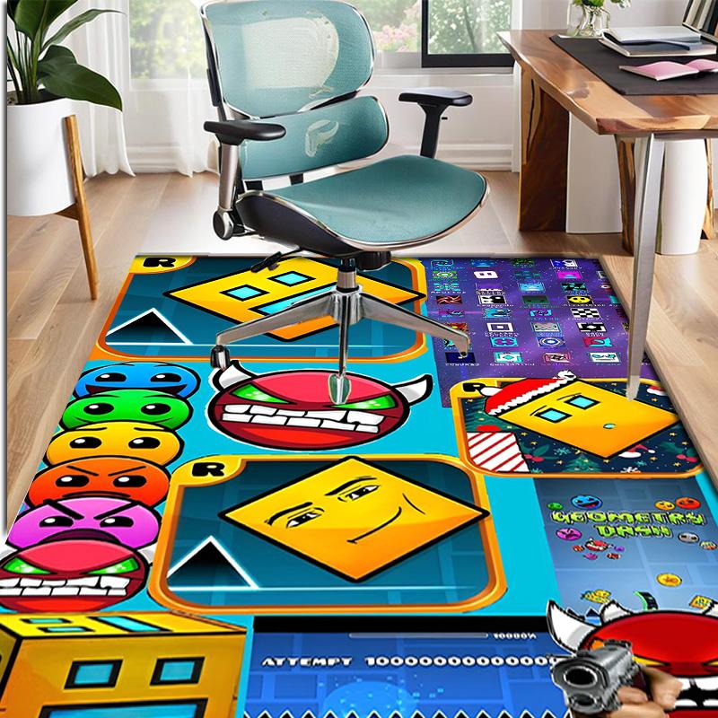 Geometry Dash Pattern Rug, Indoor/Outdoor Mat, for Picnic, Gameroom, Bedroom, Office, Living Room, Home Decor Carpet, Birthday Gift